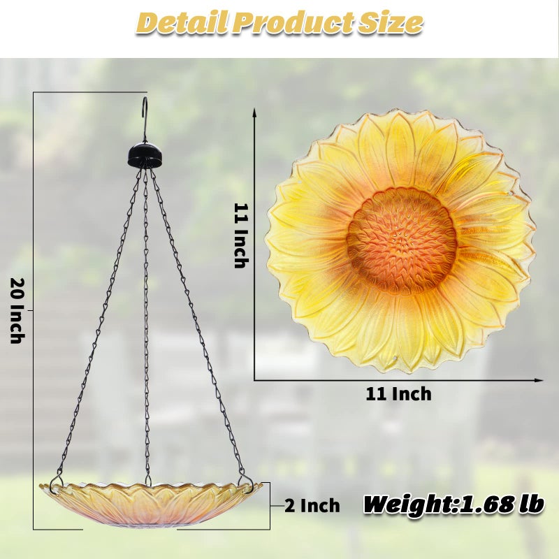 MUMTOP Hanging Bird Bath Outdoor, Sunflower Glass BirdBaths & Birdfeeder with Water Ripple Rim 11 Inch for Garden Yard Patio Decor - Image 2